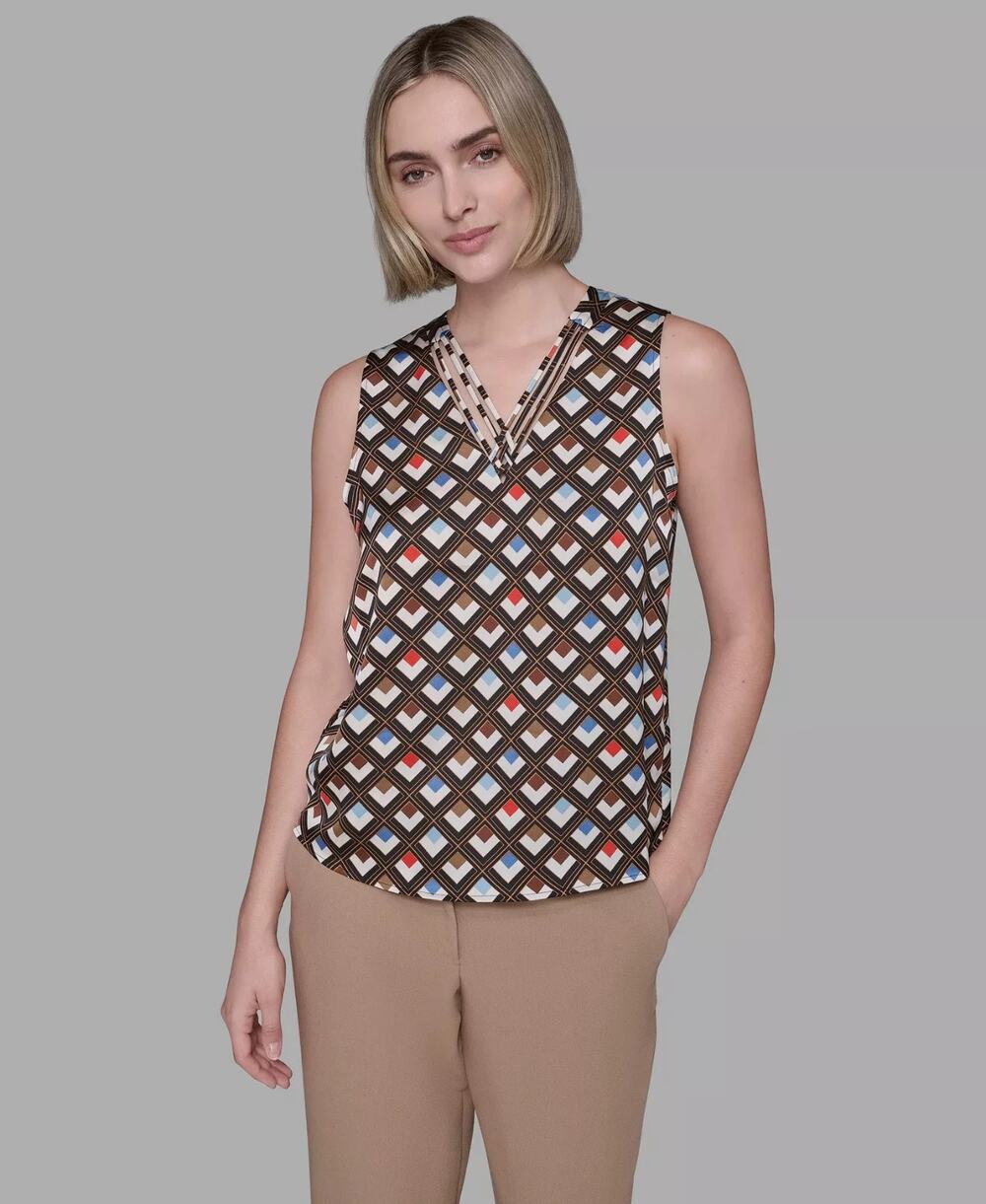 Karl Lagerfeld Paris Top Womens XL Multi Geometric Criss Cross V-Neck Blouse NWT
